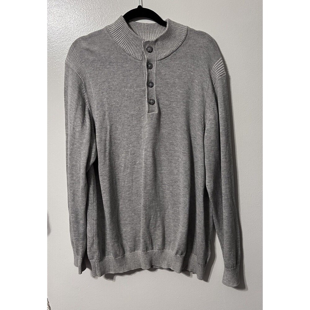 Douglas Anthony Mens XL Cashmere Blend Sweater  Button Pullover Gray Long Sleeve